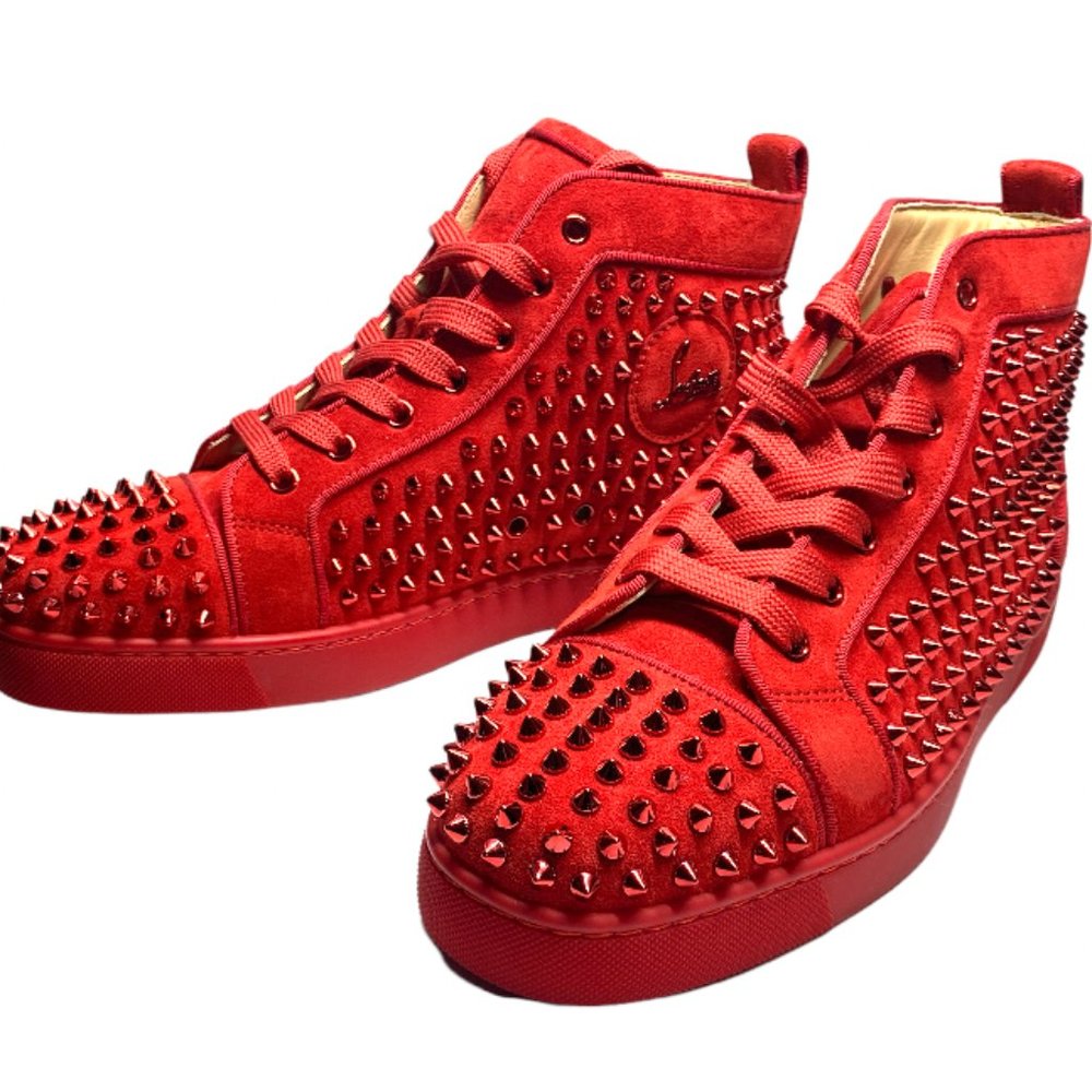 Christian Louboutin Louis Orlato Spike Studs High Cut Men's Red Sneakers - 42